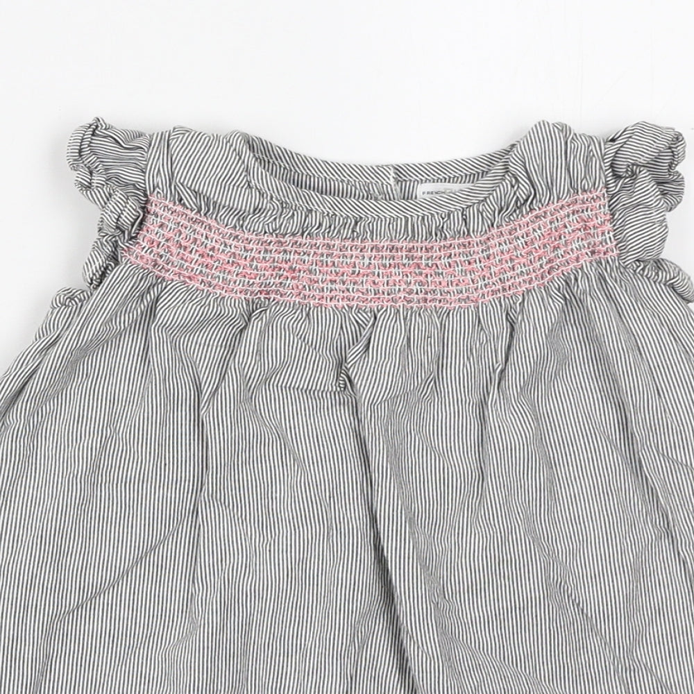 French Connection Girls Grey Striped Cotton A-Line Size 18 Months Round Neck Button