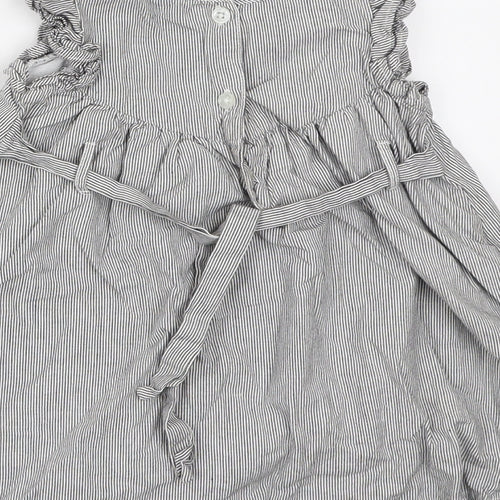 French Connection Girls Grey Striped Cotton A-Line Size 18 Months Round Neck Button