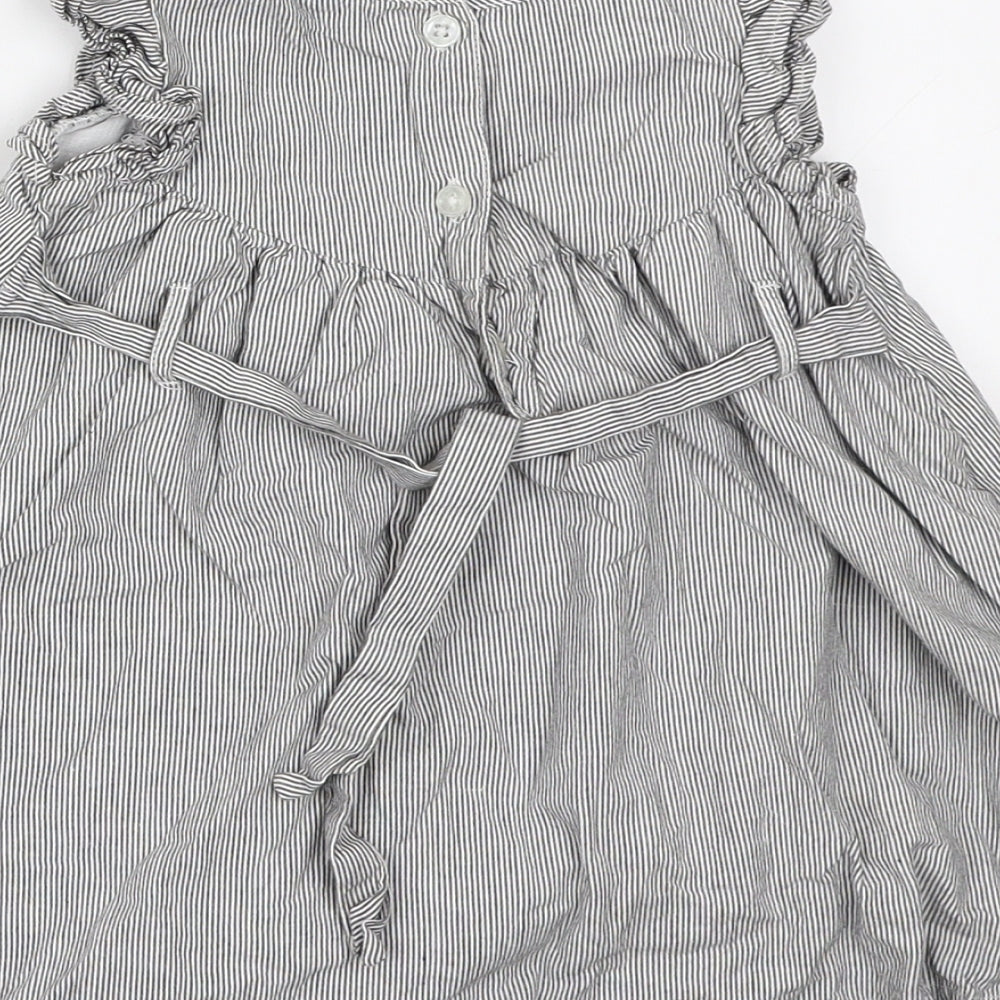 French Connection Girls Grey Striped Cotton A-Line Size 18 Months Round Neck Button