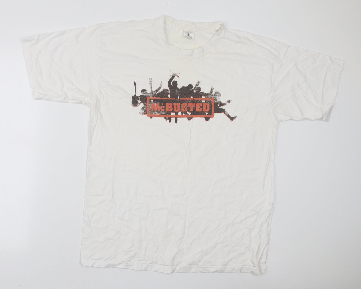 B&C Mens White Cotton T-Shirt Size XL Round Neck - Mcbusted