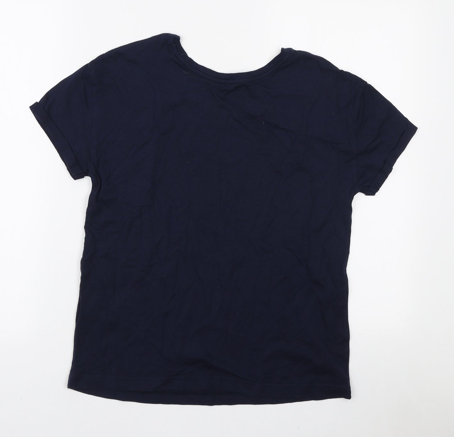 Marks and Spencer Womens Blue Cotton Basic T-Shirt Size S Round Neck