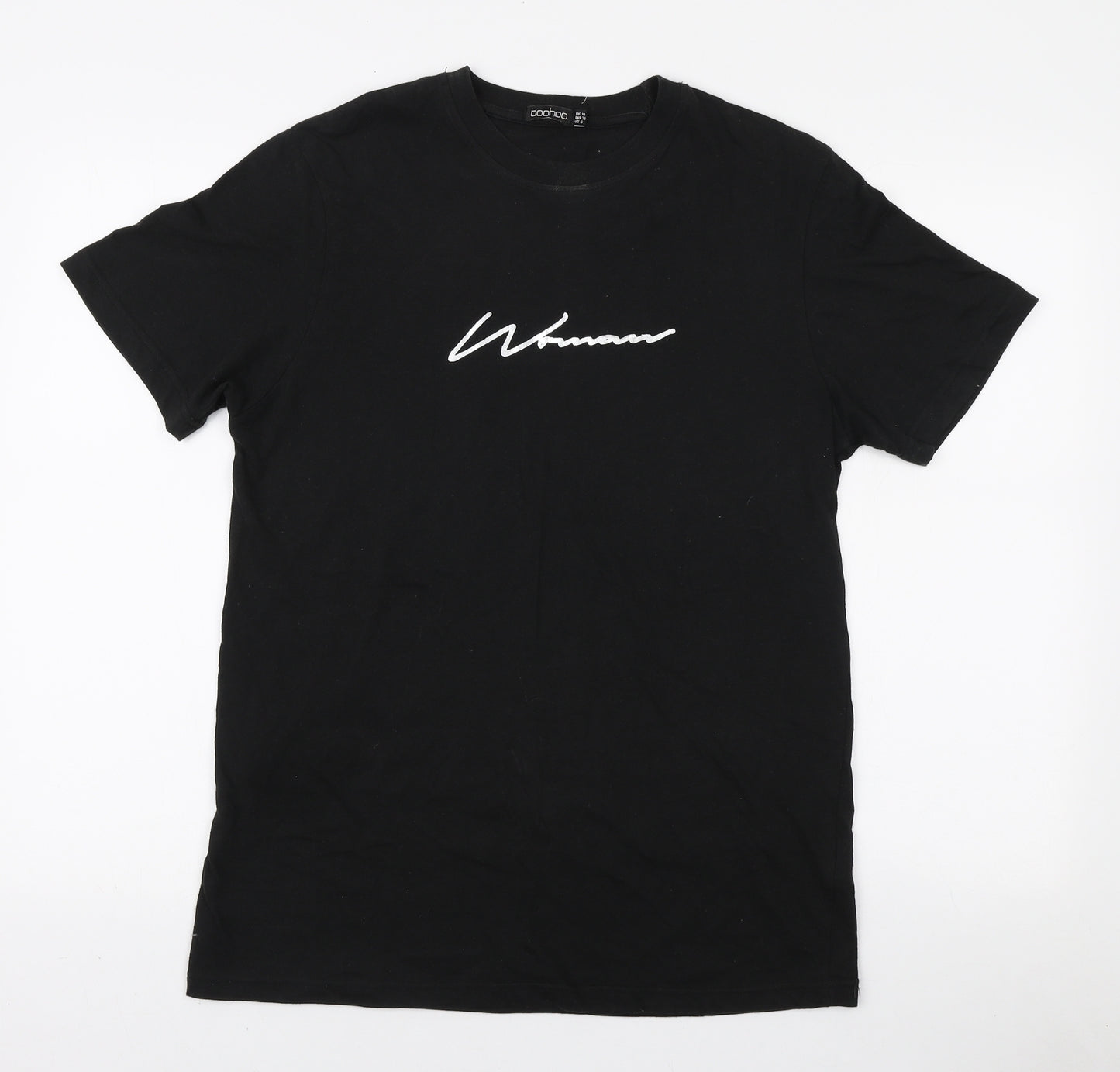 Boohoo Womens Black Cotton Basic T-Shirt Size 10 Round Neck - Woman