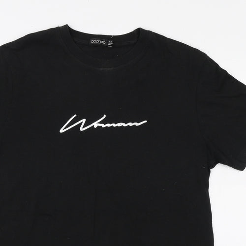 Boohoo Womens Black Cotton Basic T-Shirt Size 10 Round Neck - Woman