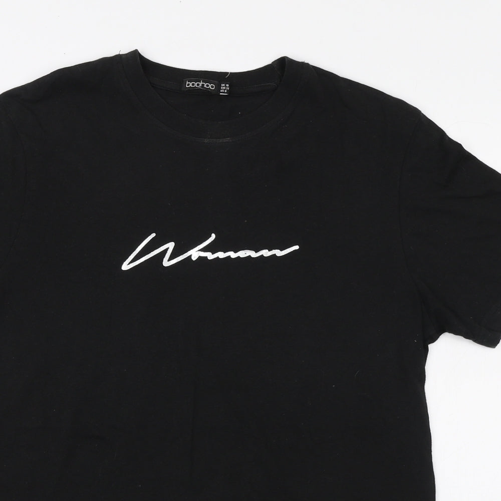 Boohoo Womens Black Cotton Basic T-Shirt Size 10 Round Neck - Woman
