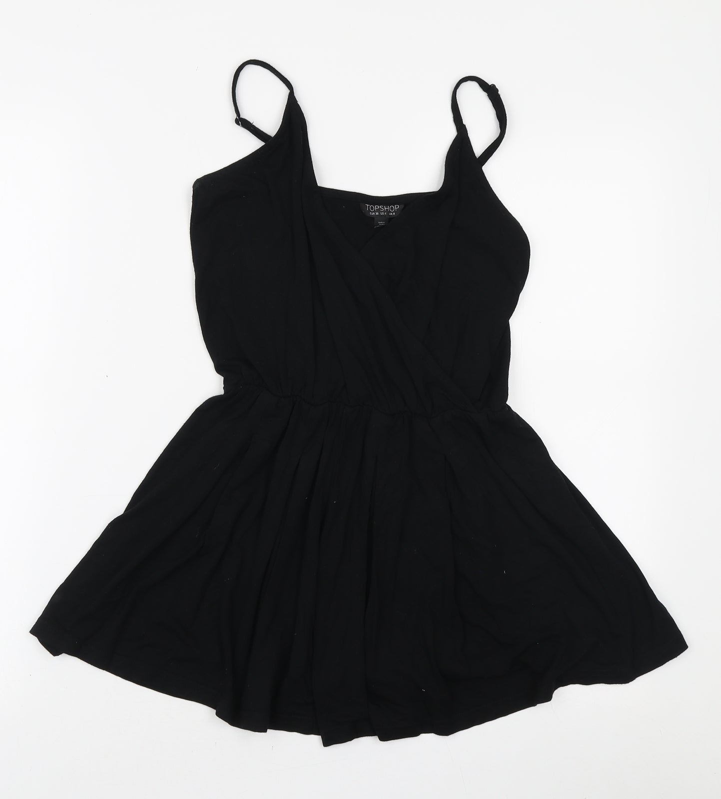 Topshop Womens Black Viscose Playsuit One-Piece Size 8 Pullover