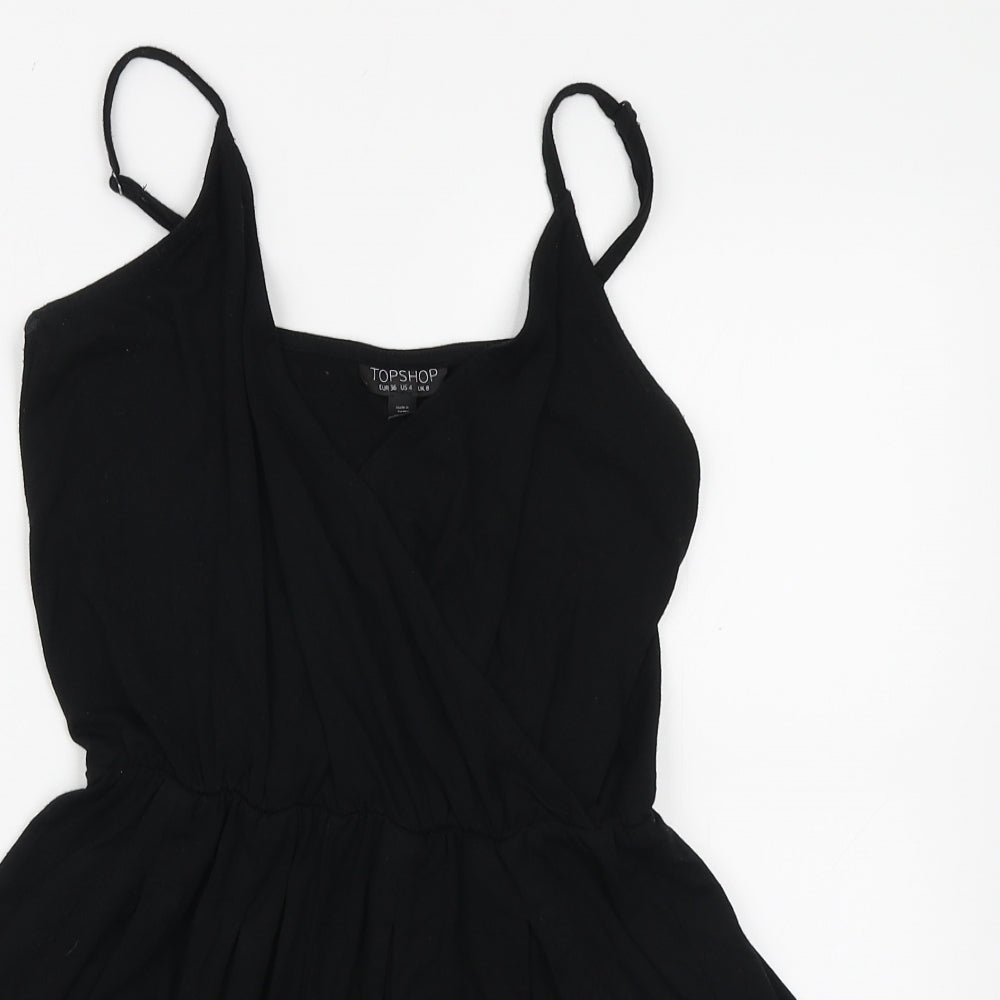 Topshop Womens Black Viscose Playsuit One-Piece Size 8 Pullover