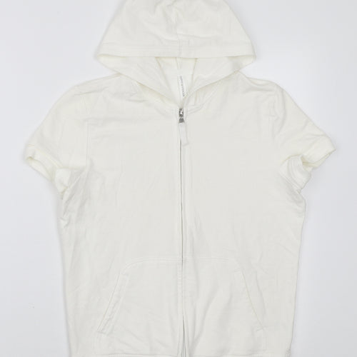 Marks and Spencer Womens White Cotton Full Zip Hoodie Size 10 Zip