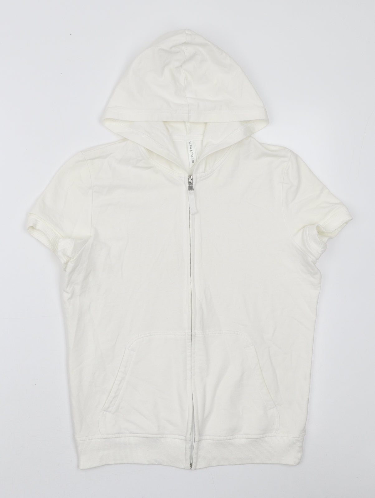 Marks and Spencer Womens White Cotton Full Zip Hoodie Size 10 Zip