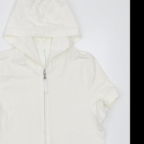 Marks and Spencer Womens White Cotton Full Zip Hoodie Size 10 Zip