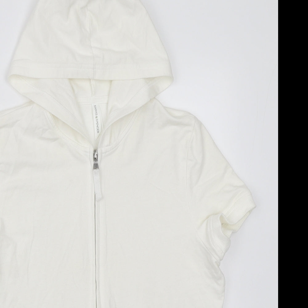 Marks and Spencer Womens White Cotton Full Zip Hoodie Size 10 Zip