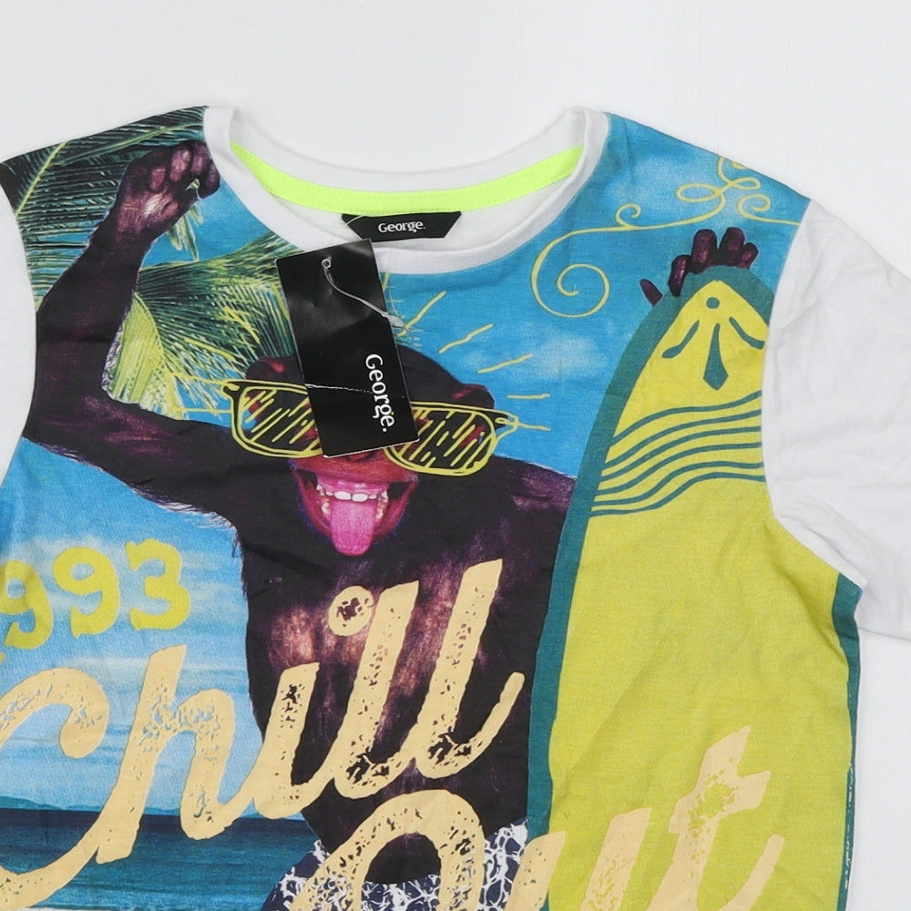 George Boys Multicoloured Cotton Basic T-Shirt Size 8-9 Years Round Neck Pullover - Chill out Surfer Monkey