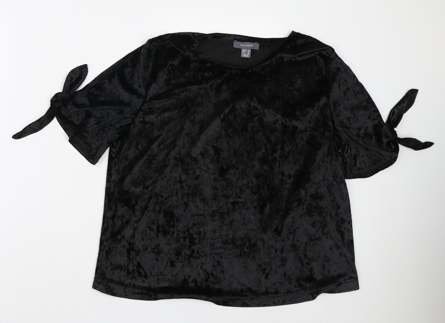 Primark Womens Black Polyester Basic T-Shirt Size 18 Round Neck - Sleeve tie detail