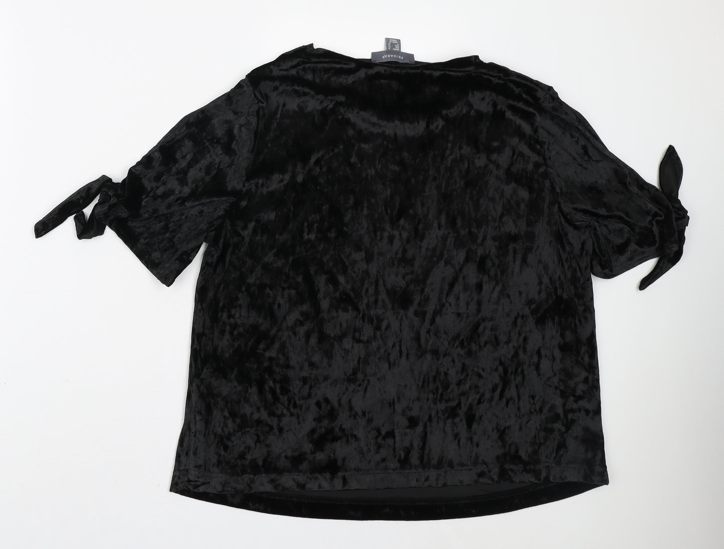 Primark Womens Black Polyester Basic T-Shirt Size 18 Round Neck - Sleeve tie detail