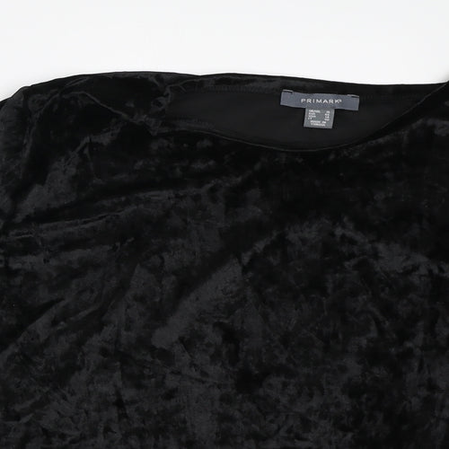 Primark Womens Black Polyester Basic T-Shirt Size 18 Round Neck - Sleeve tie detail