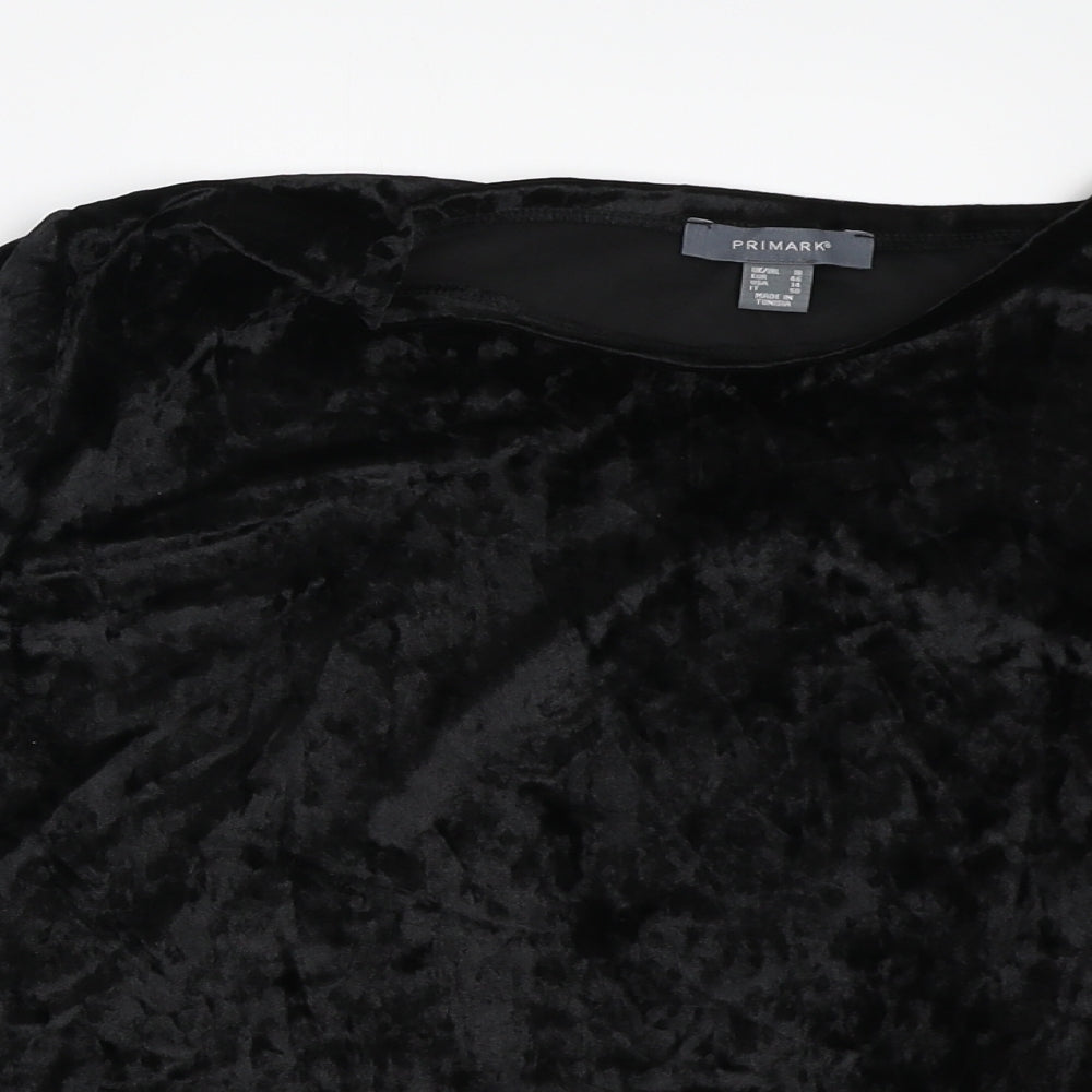 Primark Womens Black Polyester Basic T-Shirt Size 18 Round Neck - Sleeve tie detail