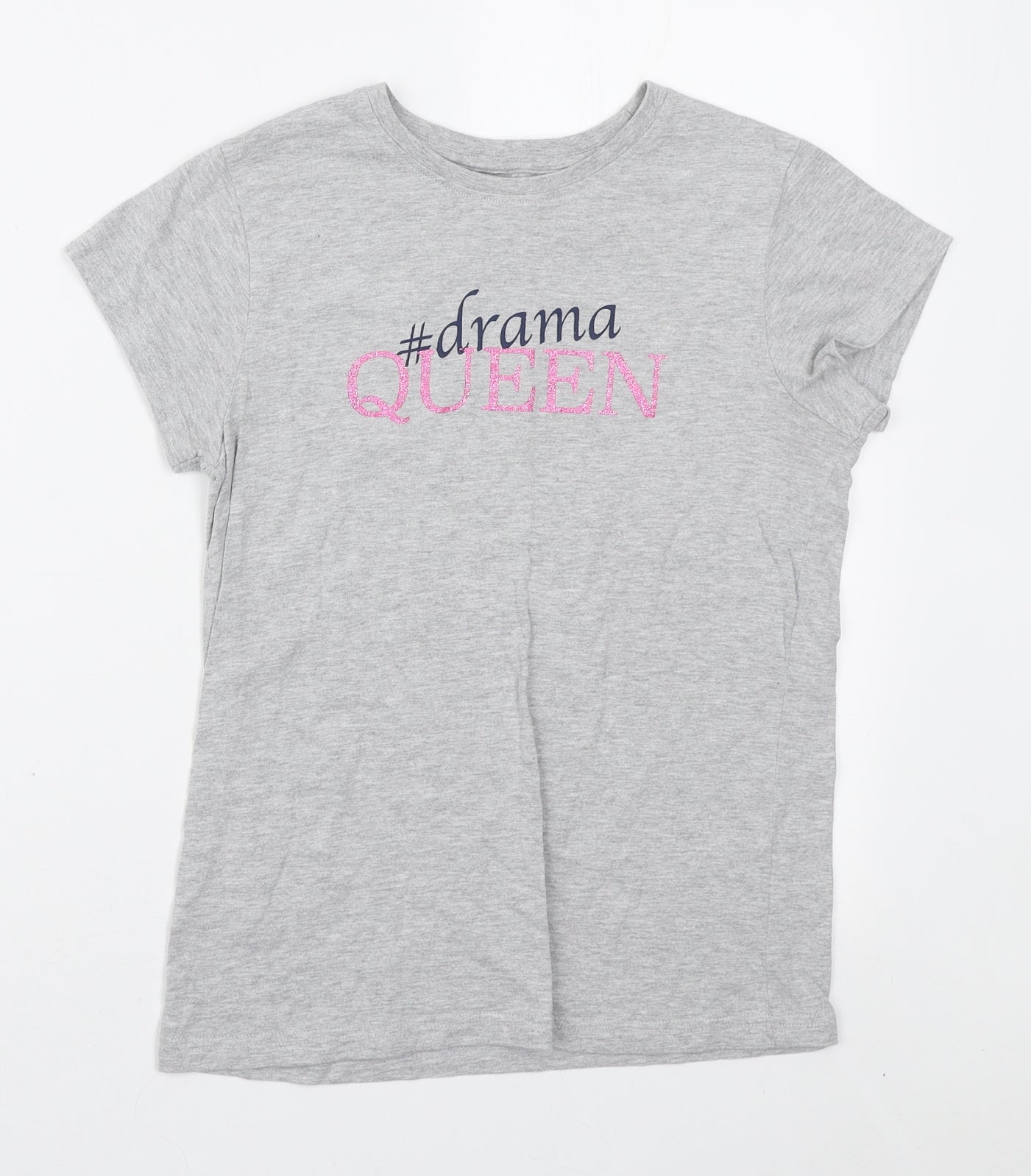 Studio Girls Grey Polyester Basic T-Shirt Size 12-13 Years Round Neck Pullover - #Drama Queen