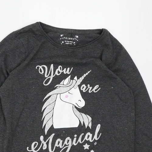 Primark Girls Grey Cotton Basic T-Shirt Size 10-11 Years Round Neck Pullover - You are eslagica