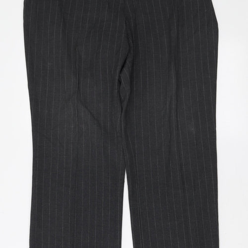 BHS Womens Grey Striped Polyester Trousers Size 16 L29 in Regular Zip