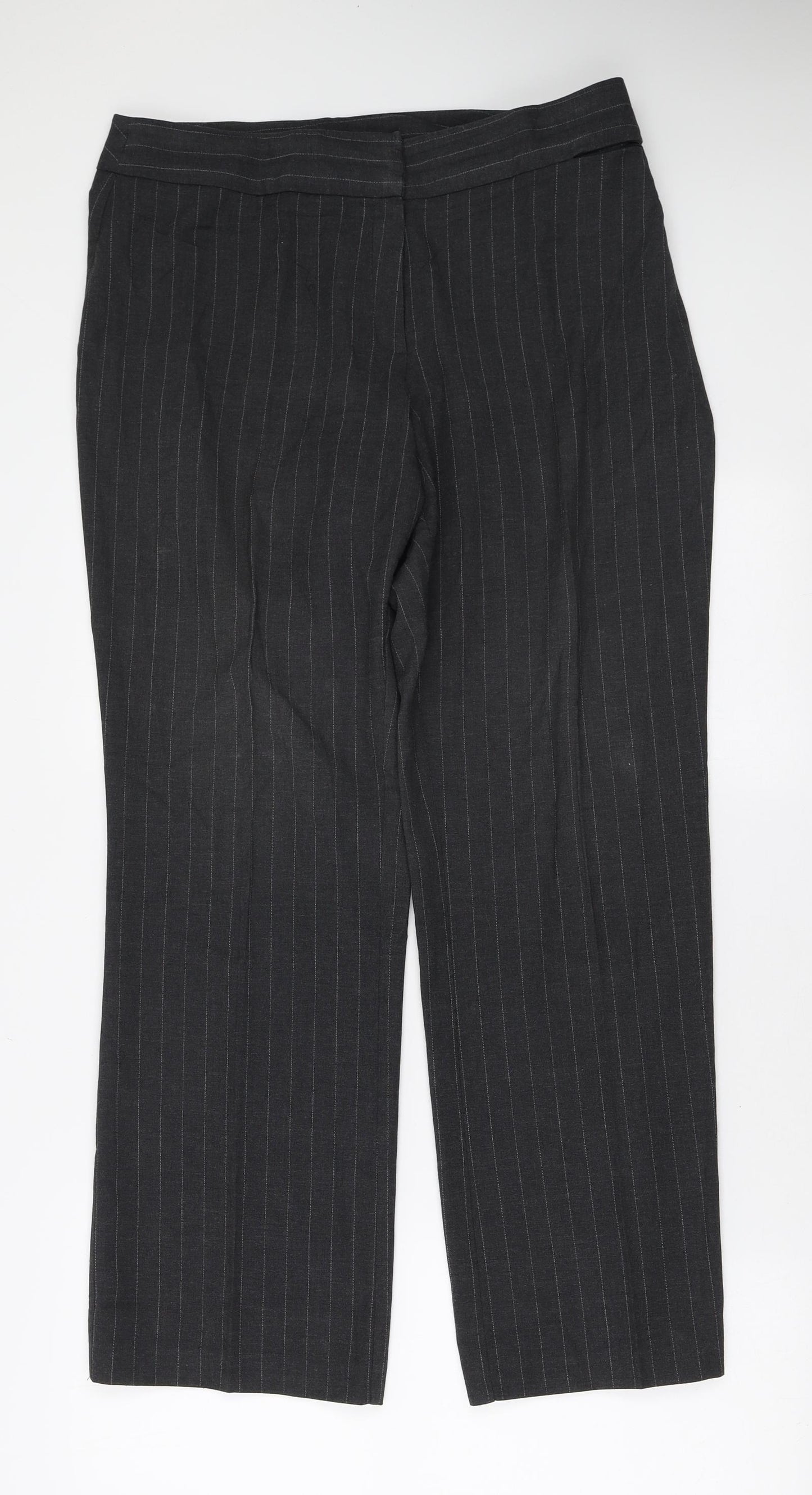 BHS Womens Grey Striped Polyester Trousers Size 16 L29 in Regular Zip