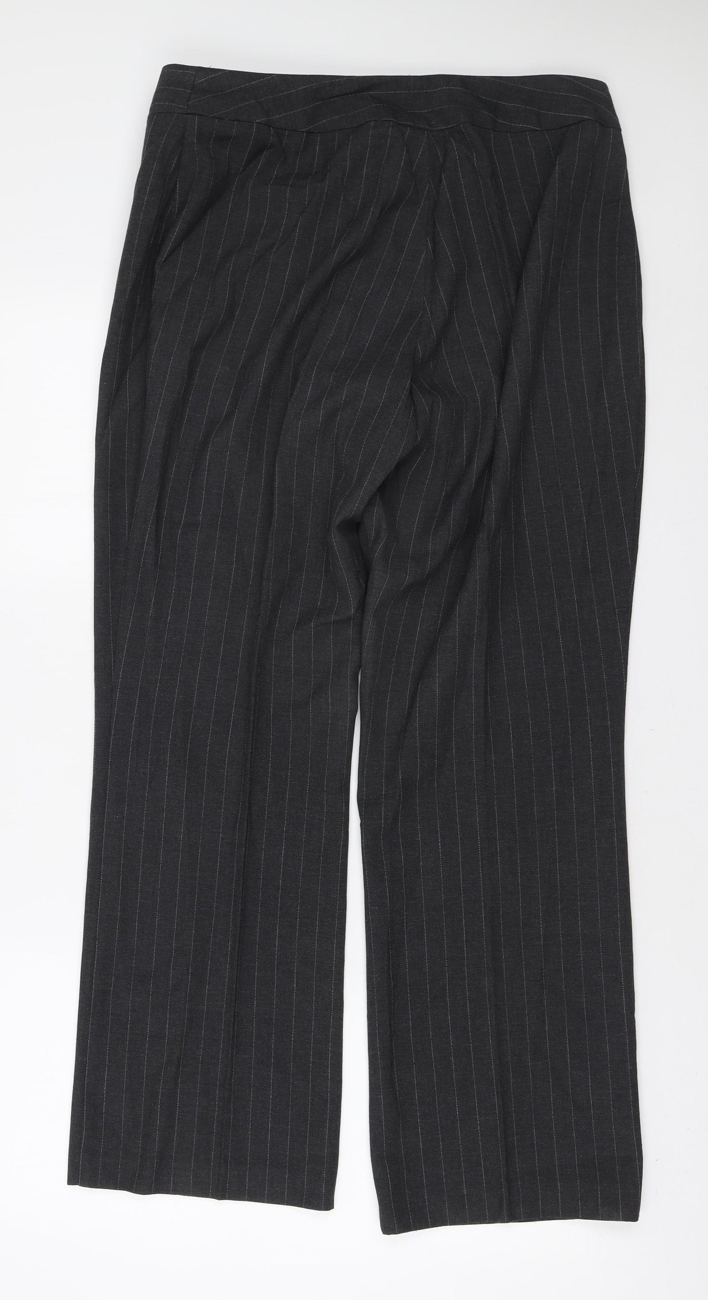 BHS Womens Grey Striped Polyester Trousers Size 16 L29 in Regular Zip