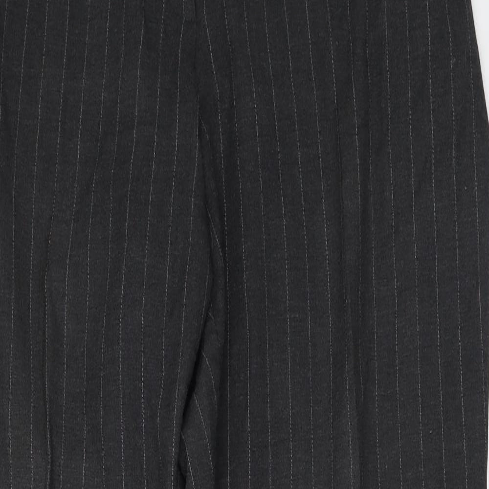 BHS Womens Grey Striped Polyester Trousers Size 16 L29 in Regular Zip