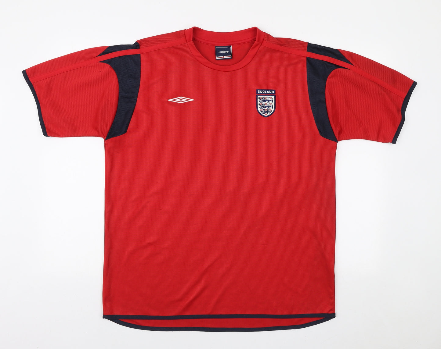 England Mens Red Polyester Basic T-Shirt Size L Round Neck Pullover