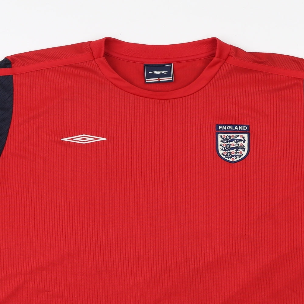 England Mens Red Polyester Basic T-Shirt Size L Round Neck Pullover