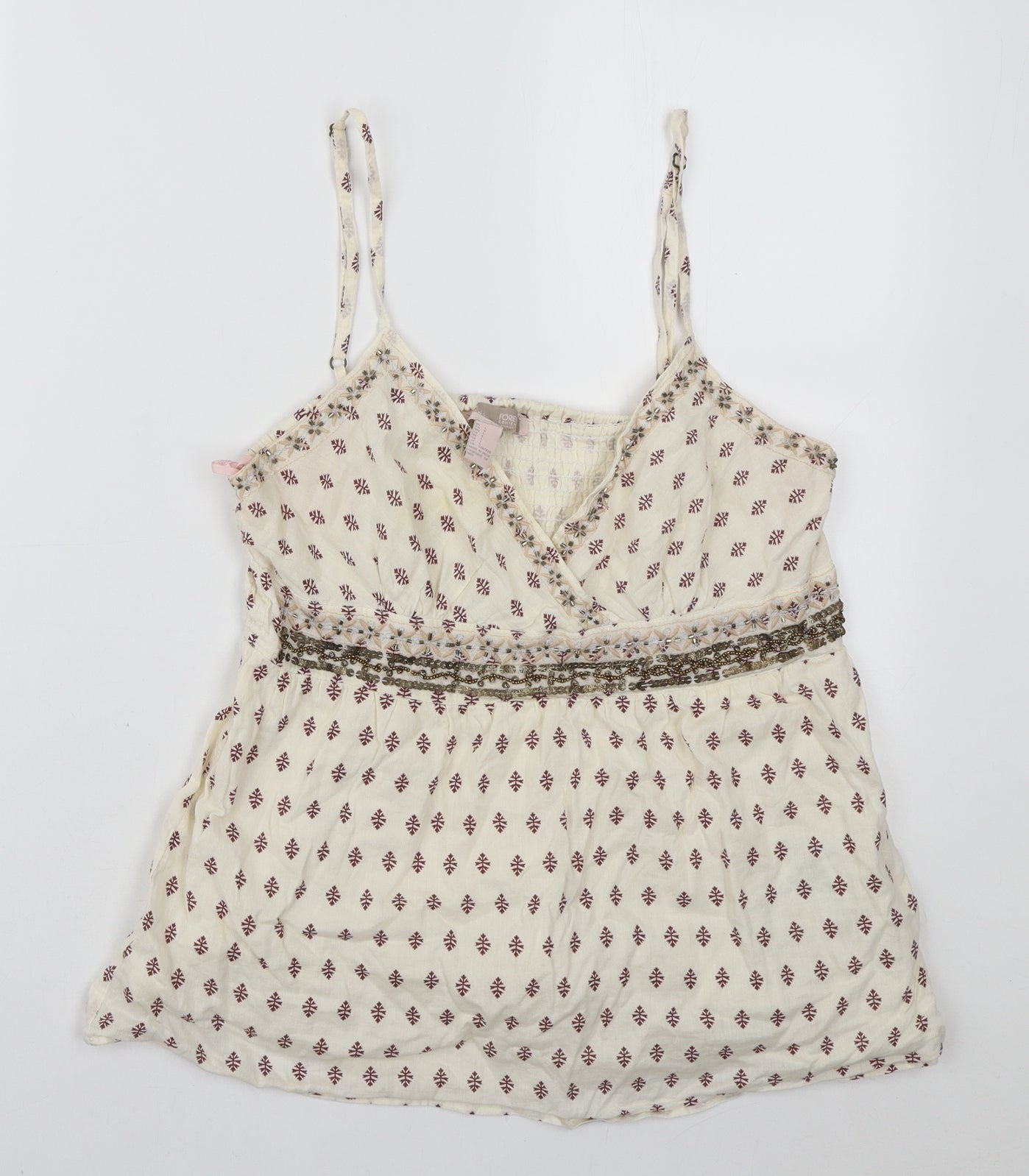FOREVER 21 Womens Ivory Geometric Cotton Camisole Tank Size L V-Neck