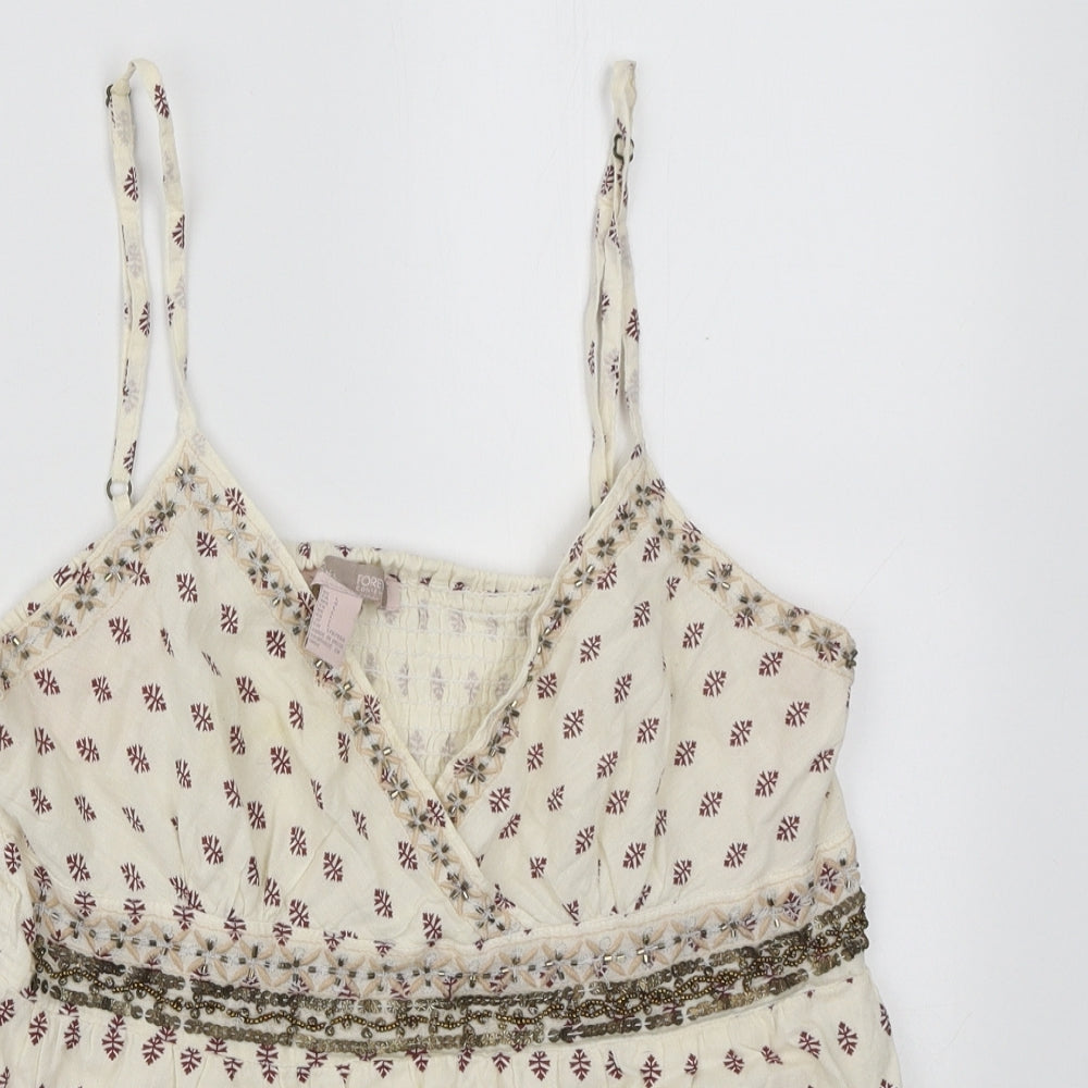 FOREVER 21 Womens Ivory Geometric Cotton Camisole Tank Size L V-Neck