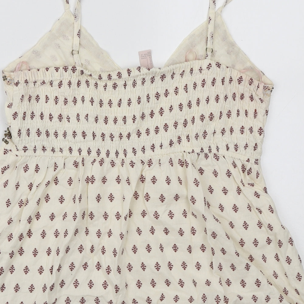 FOREVER 21 Womens Ivory Geometric Cotton Camisole Tank Size L V-Neck
