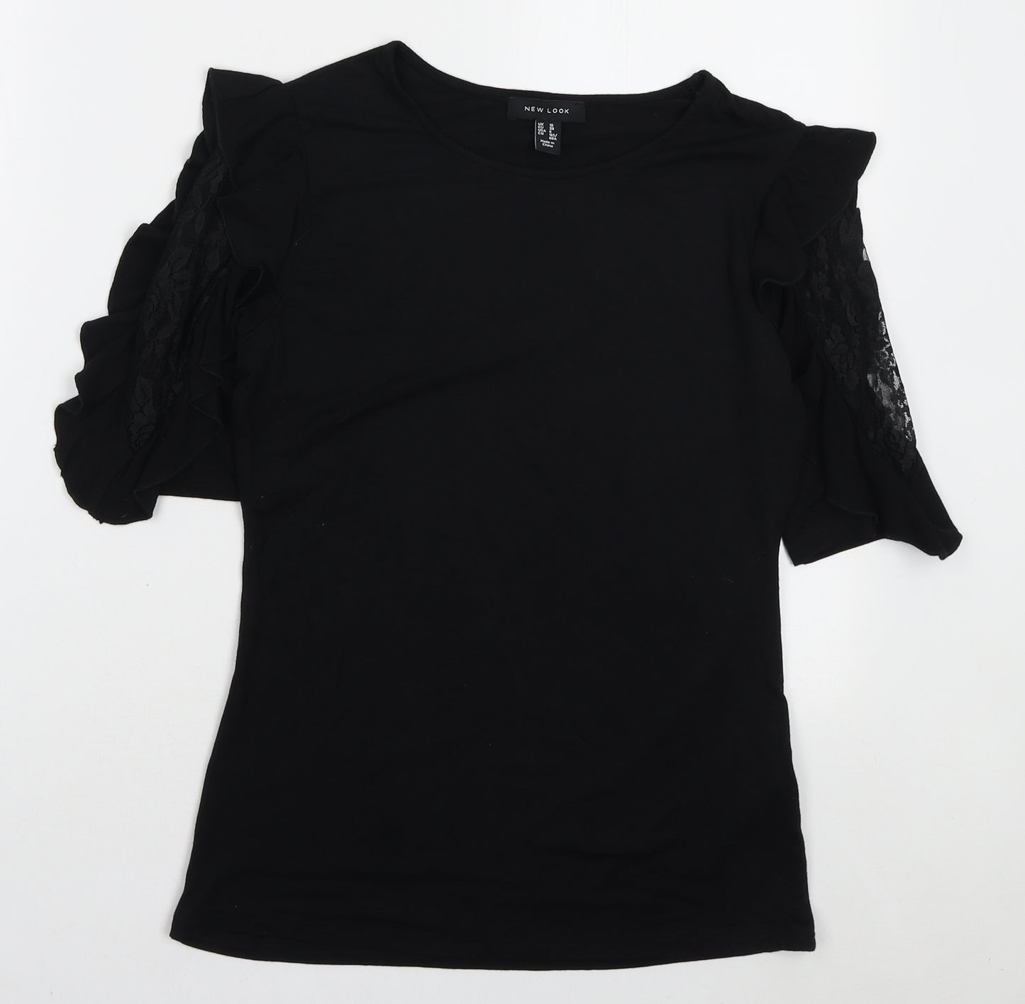New Look Womens Black Polyester Basic T-Shirt Size 10 Round Neck