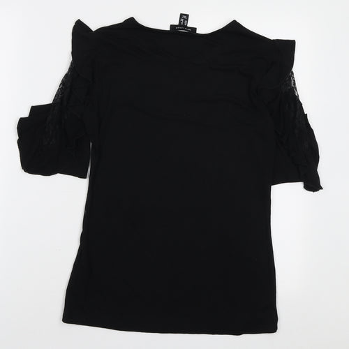 New Look Womens Black Polyester Basic T-Shirt Size 10 Round Neck
