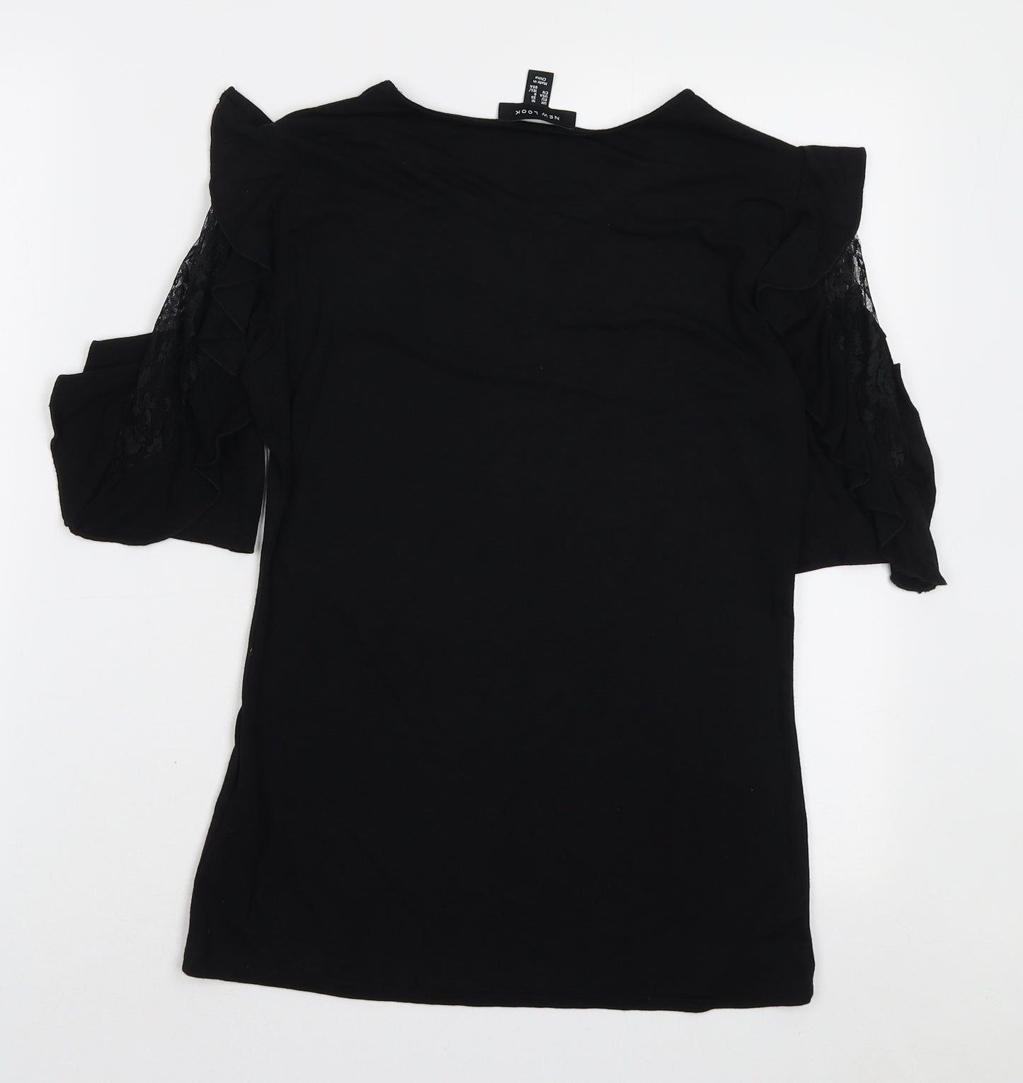 New Look Womens Black Polyester Basic T-Shirt Size 10 Round Neck