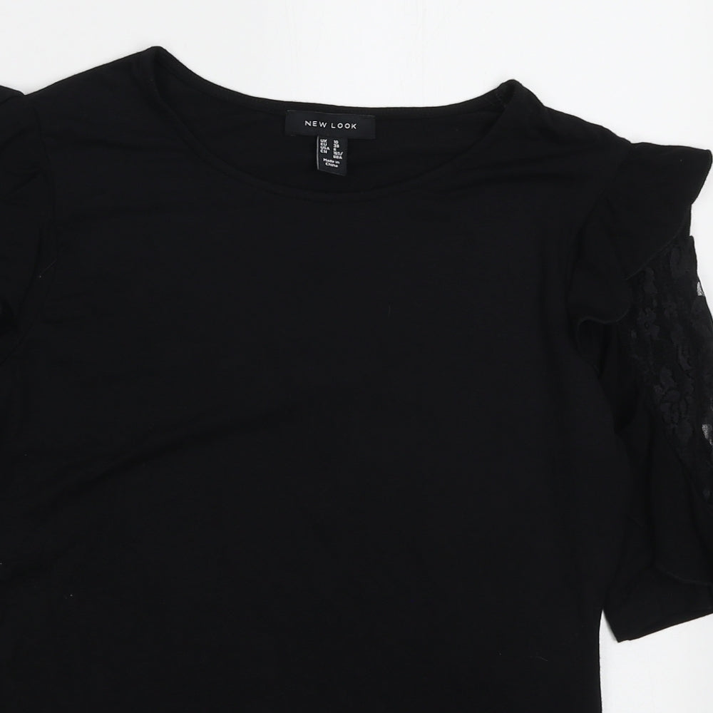 New Look Womens Black Polyester Basic T-Shirt Size 10 Round Neck