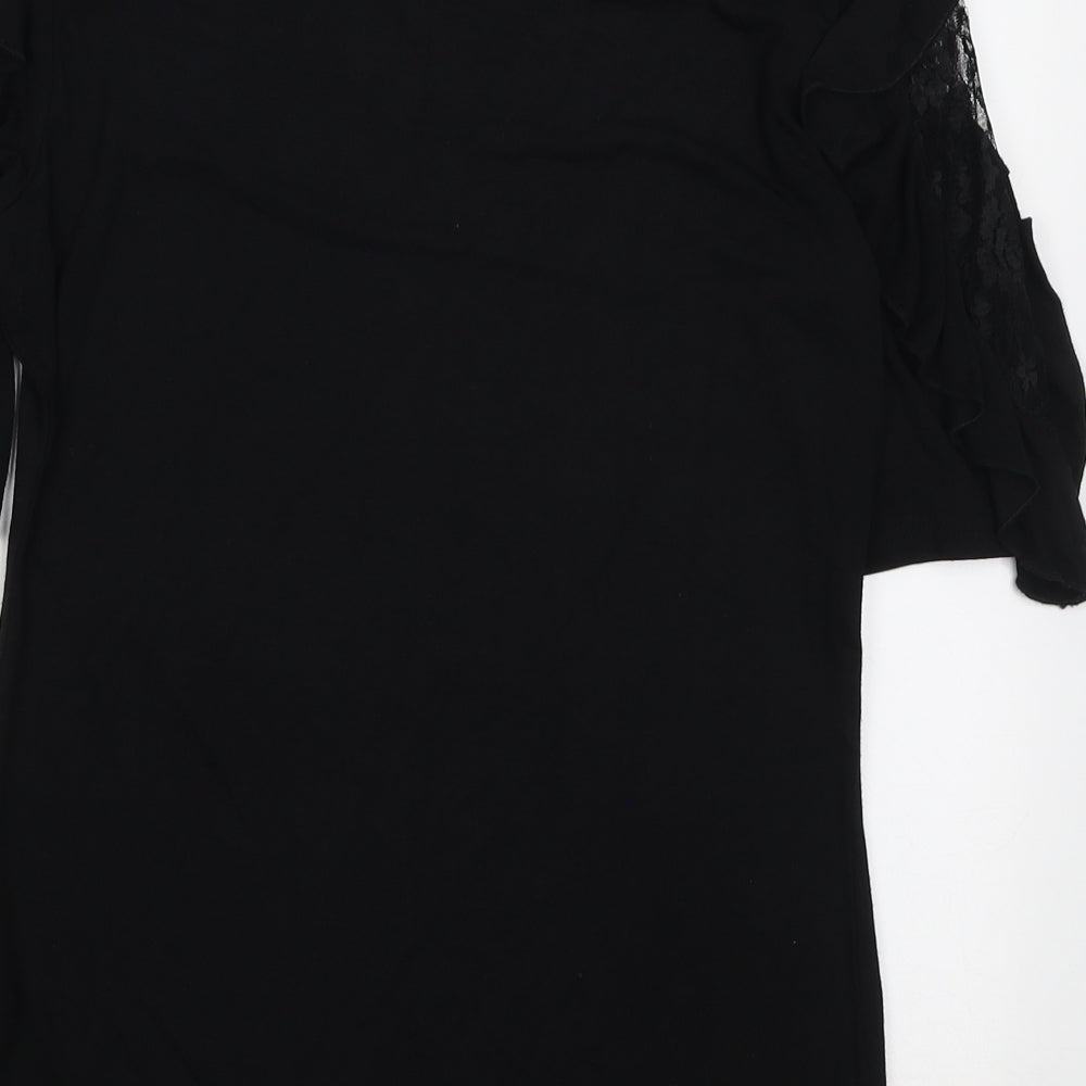 New Look Womens Black Polyester Basic T-Shirt Size 10 Round Neck