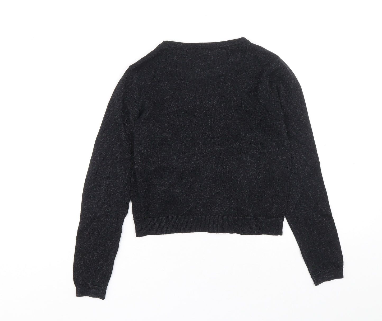 NEXT Girls Black Round Neck Cotton Cardigan Jumper Size 7-8 Years Button