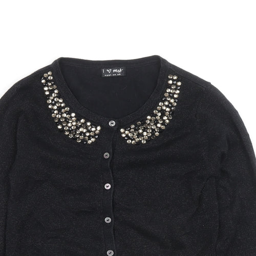 NEXT Girls Black Round Neck Cotton Cardigan Jumper Size 7-8 Years Button