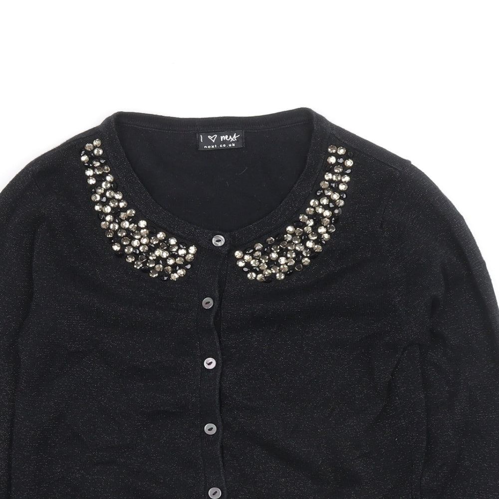 NEXT Girls Black Round Neck Cotton Cardigan Jumper Size 7-8 Years Button