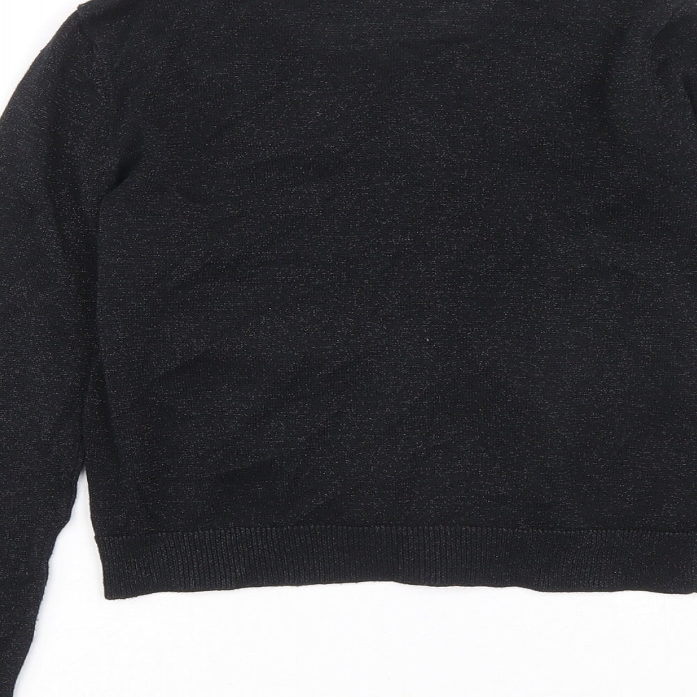 NEXT Girls Black Round Neck Cotton Cardigan Jumper Size 7-8 Years Button