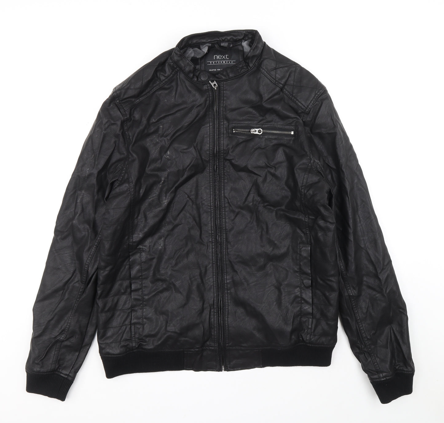 NEXT Mens Black Motorcycle Jacket Jacket Size XL Zip - Faux Leather
