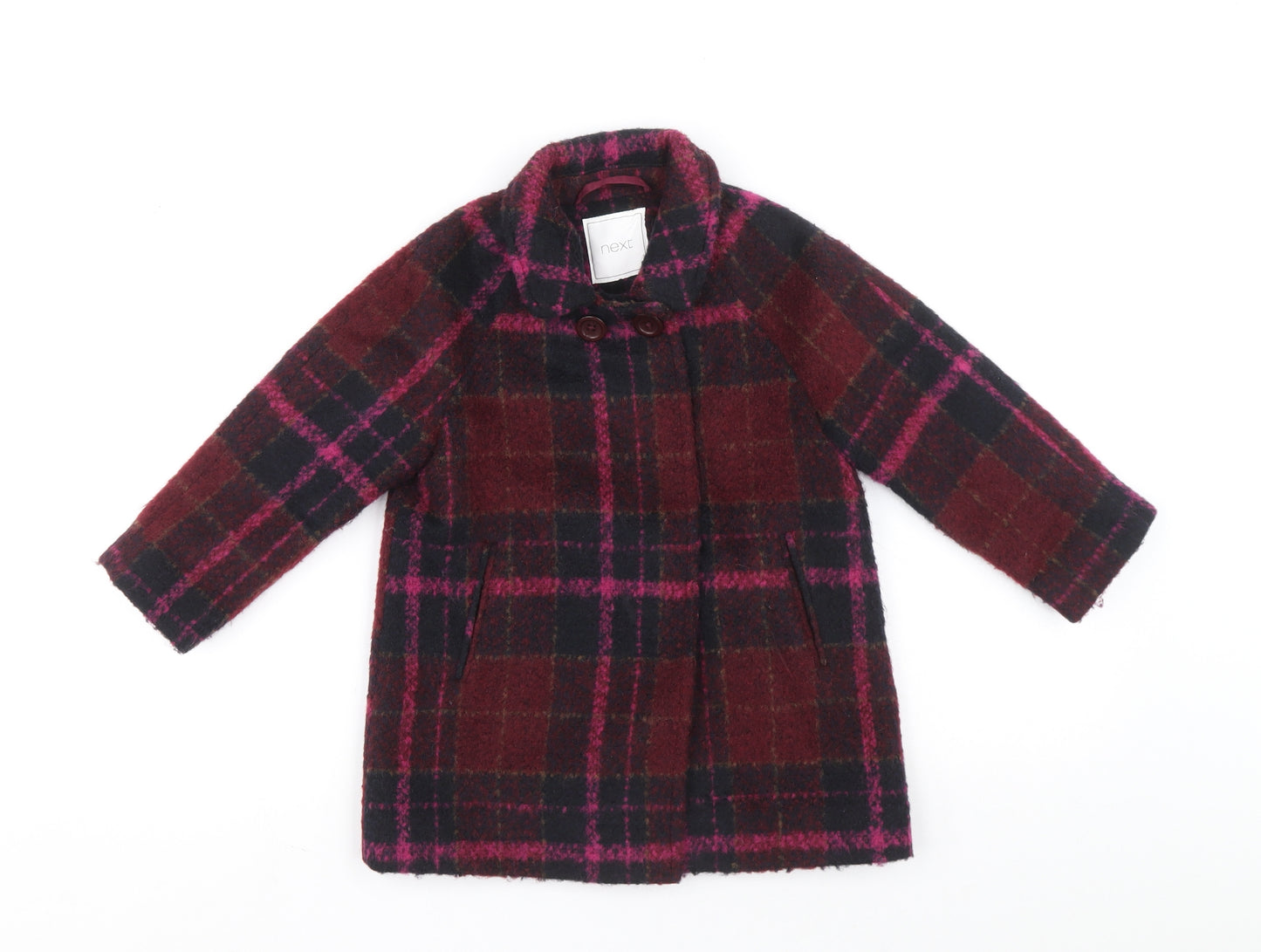 NEXT Girls Pink Plaid Overcoat Coat Size 2-3 Years Button