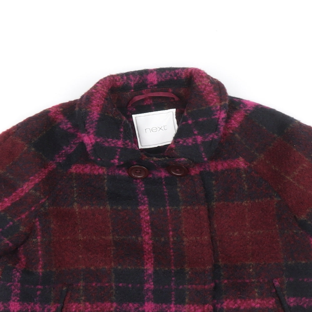 NEXT Girls Pink Plaid Overcoat Coat Size 2-3 Years Button