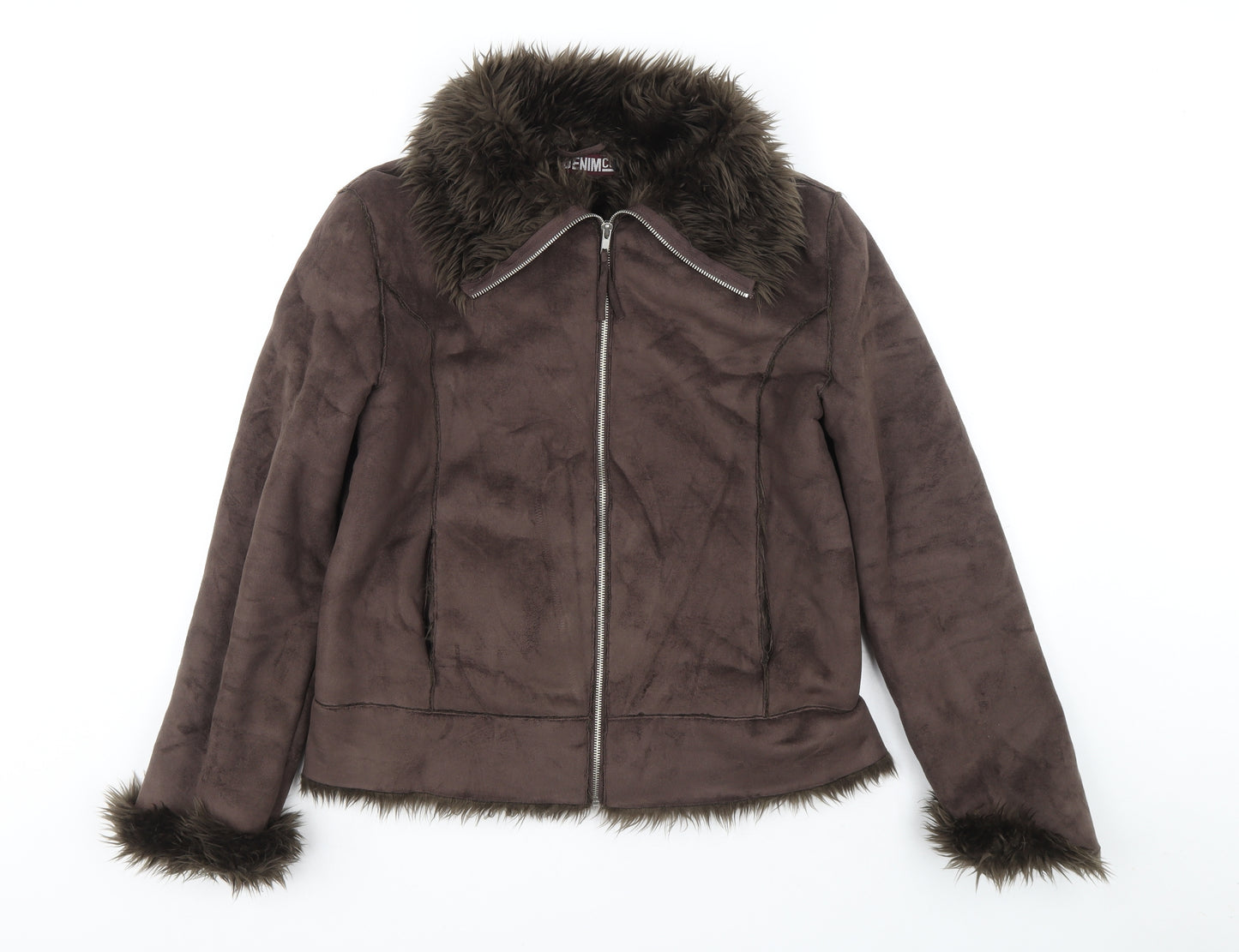 Denim & Co. Womens Brown Jacket Size 14 Zip