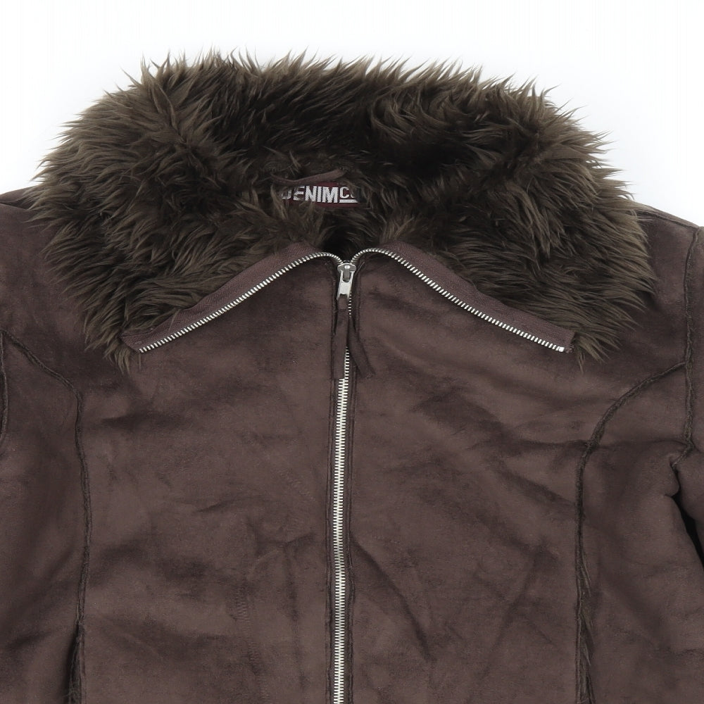 Denim & Co. Womens Brown Jacket Size 14 Zip