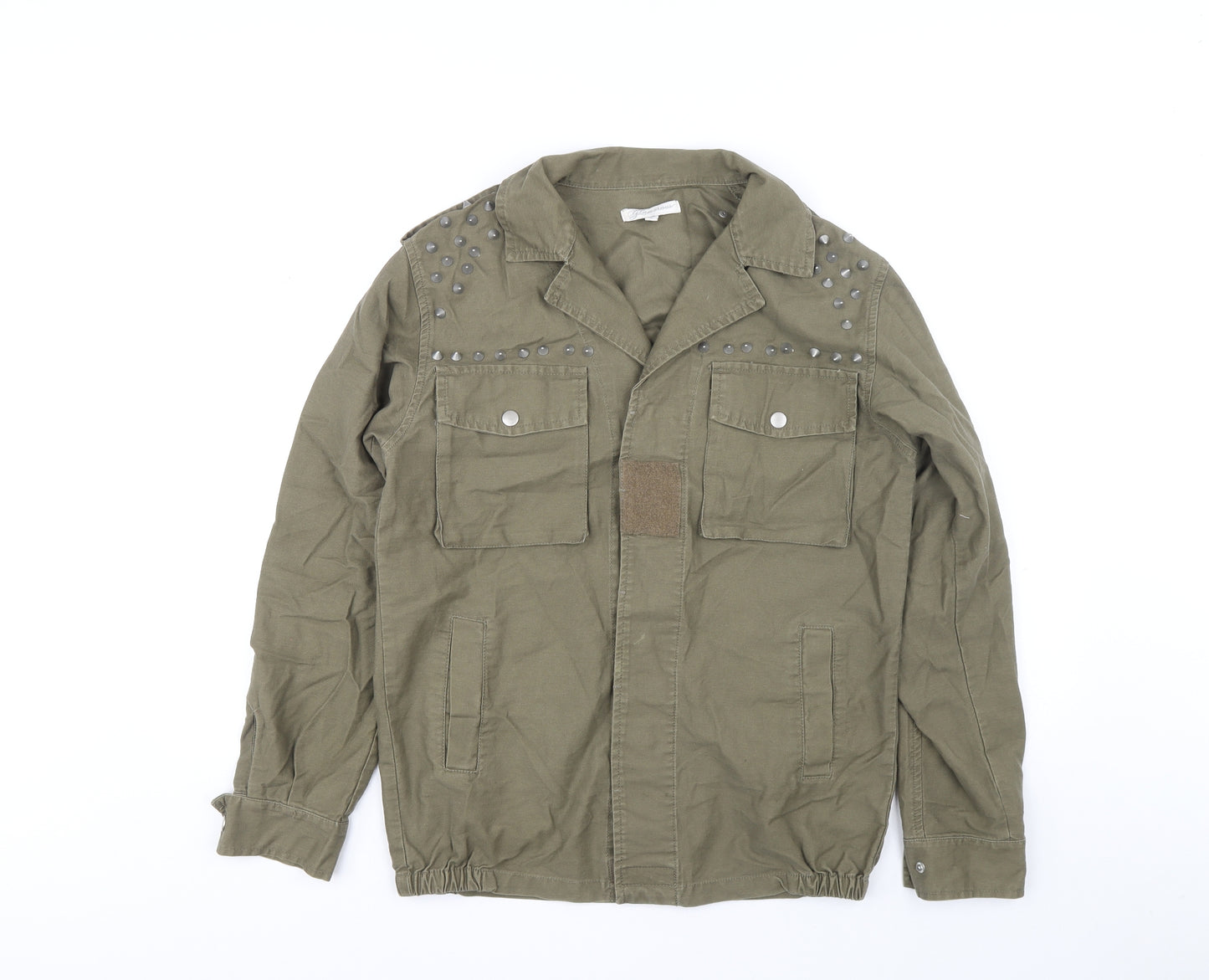 Glamorous Womens Green 100% Cotton Basic Button-Up Size 8 Collared - Studded detail