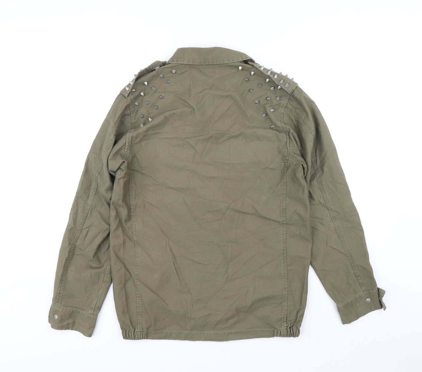 Glamorous Womens Green 100% Cotton Basic Button-Up Size 8 Collared - Studded detail