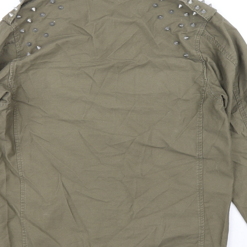Glamorous Womens Green 100% Cotton Basic Button-Up Size 8 Collared - Studded detail