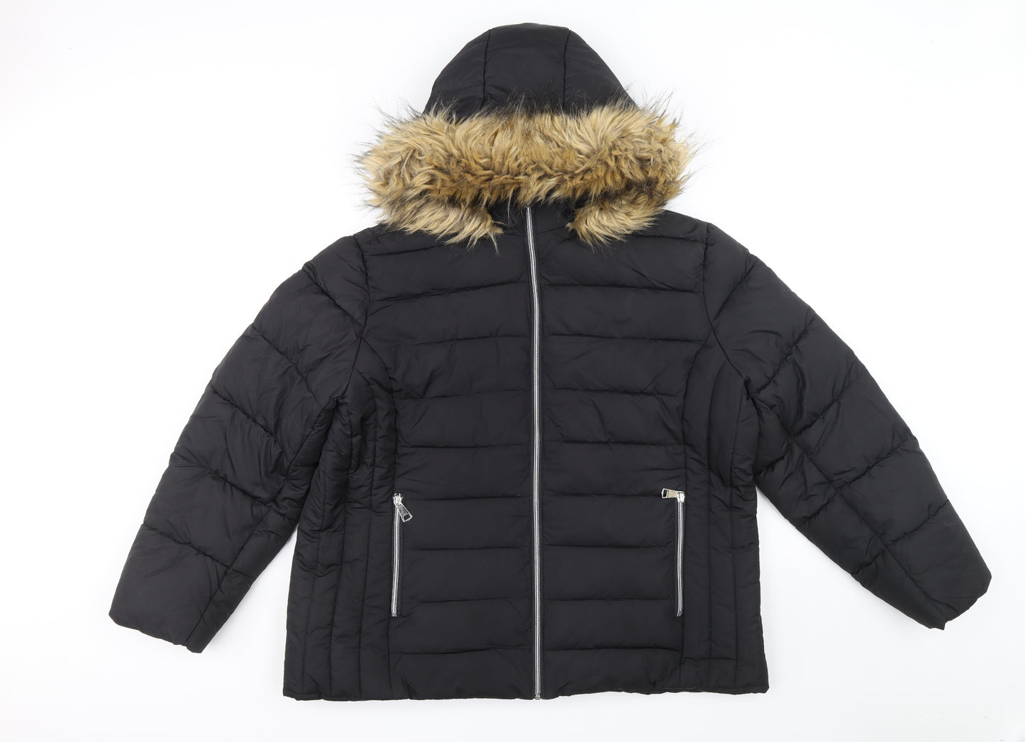 Studio Outerwear Womens Black Puffer Jacket Coat Size 22 Zip