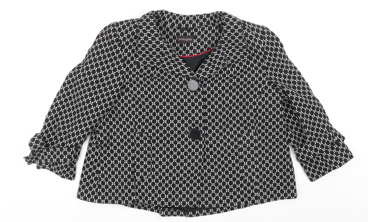 Principles Womens Black Geometric Jacket Blazer Size 16 Button