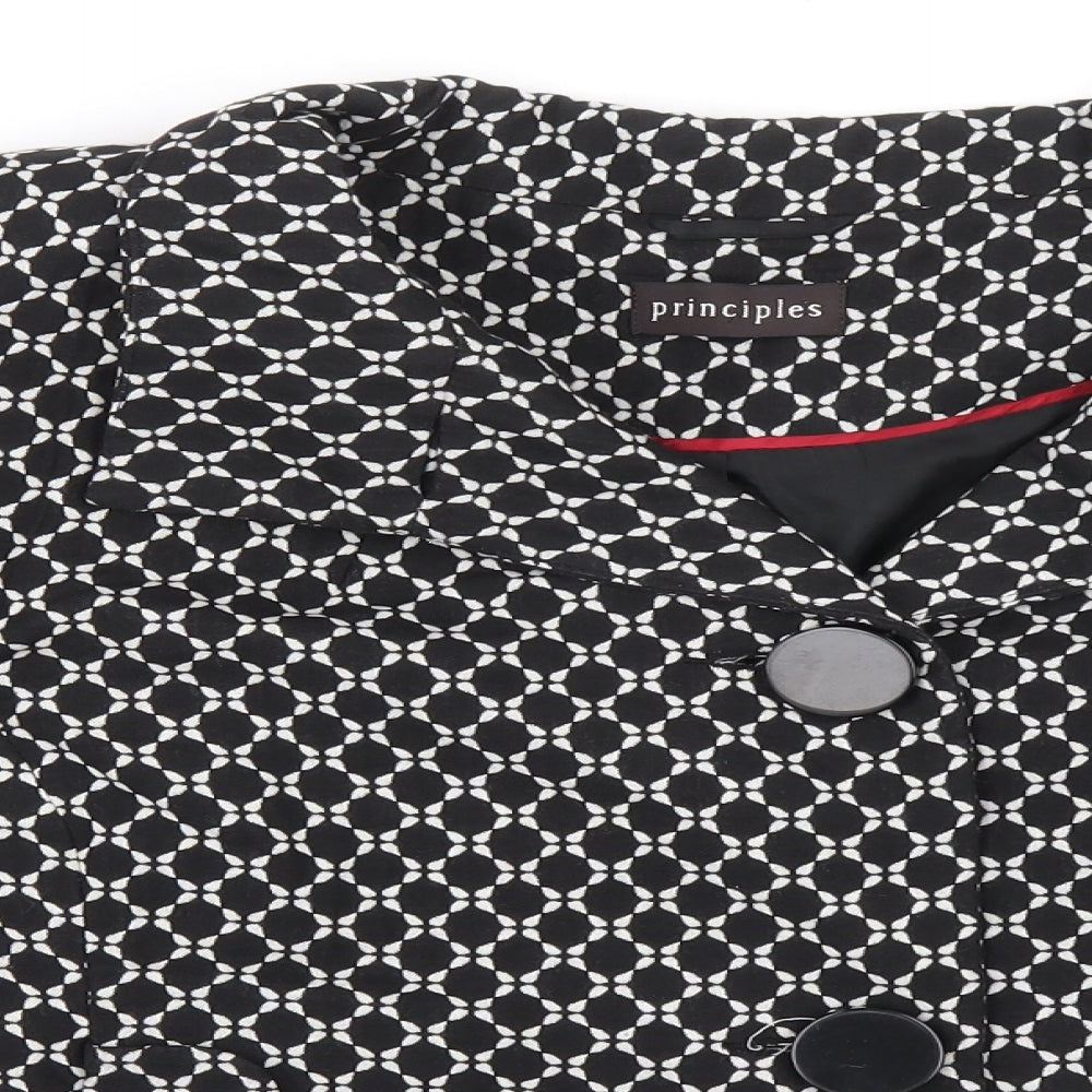 Principles Womens Black Geometric Jacket Blazer Size 16 Button